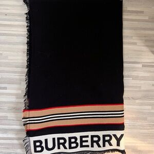 Burberry Black Shawl with Red and Tan Accents